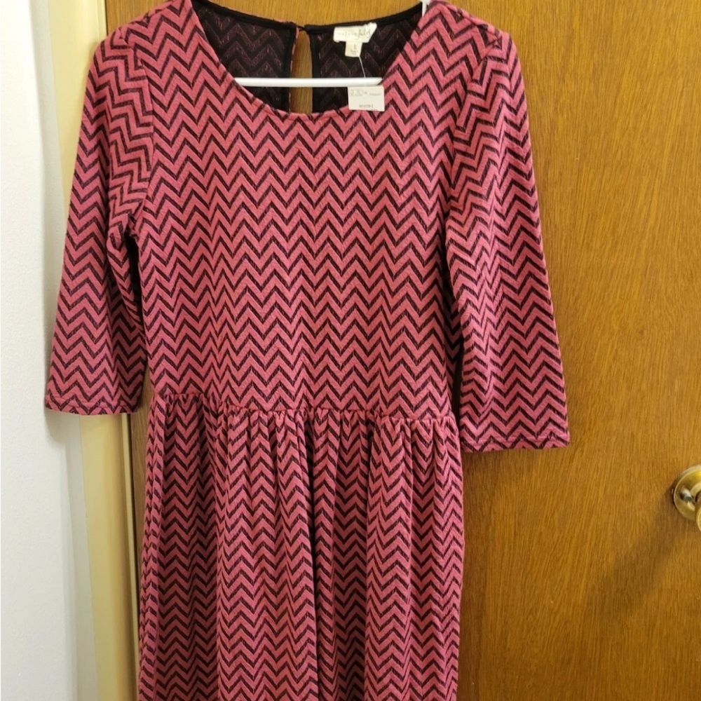 Maison Jules Pink and Black Zigzag Midi Dress